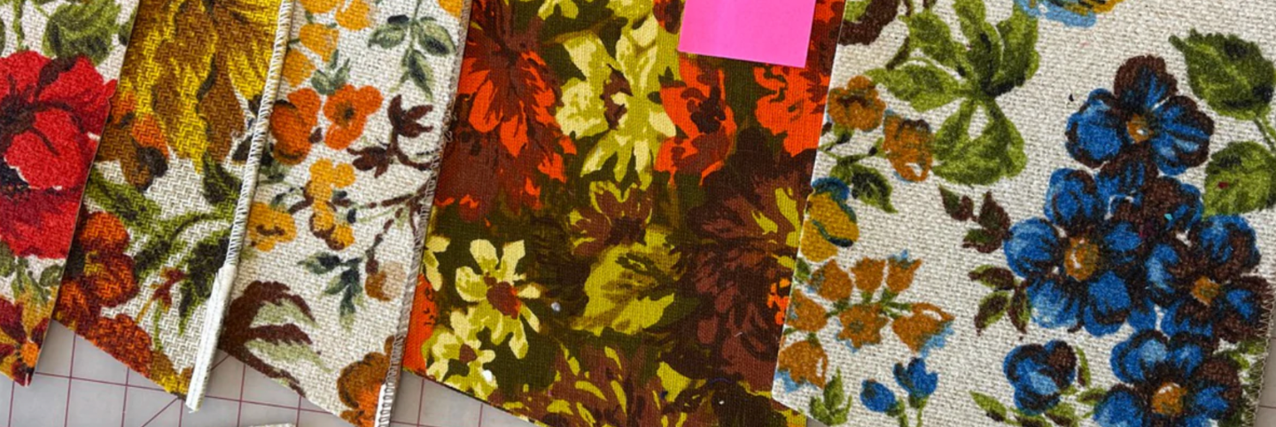 Vintage Midcentury floral upholstery fabrics destined for a couch: transformed into bags!