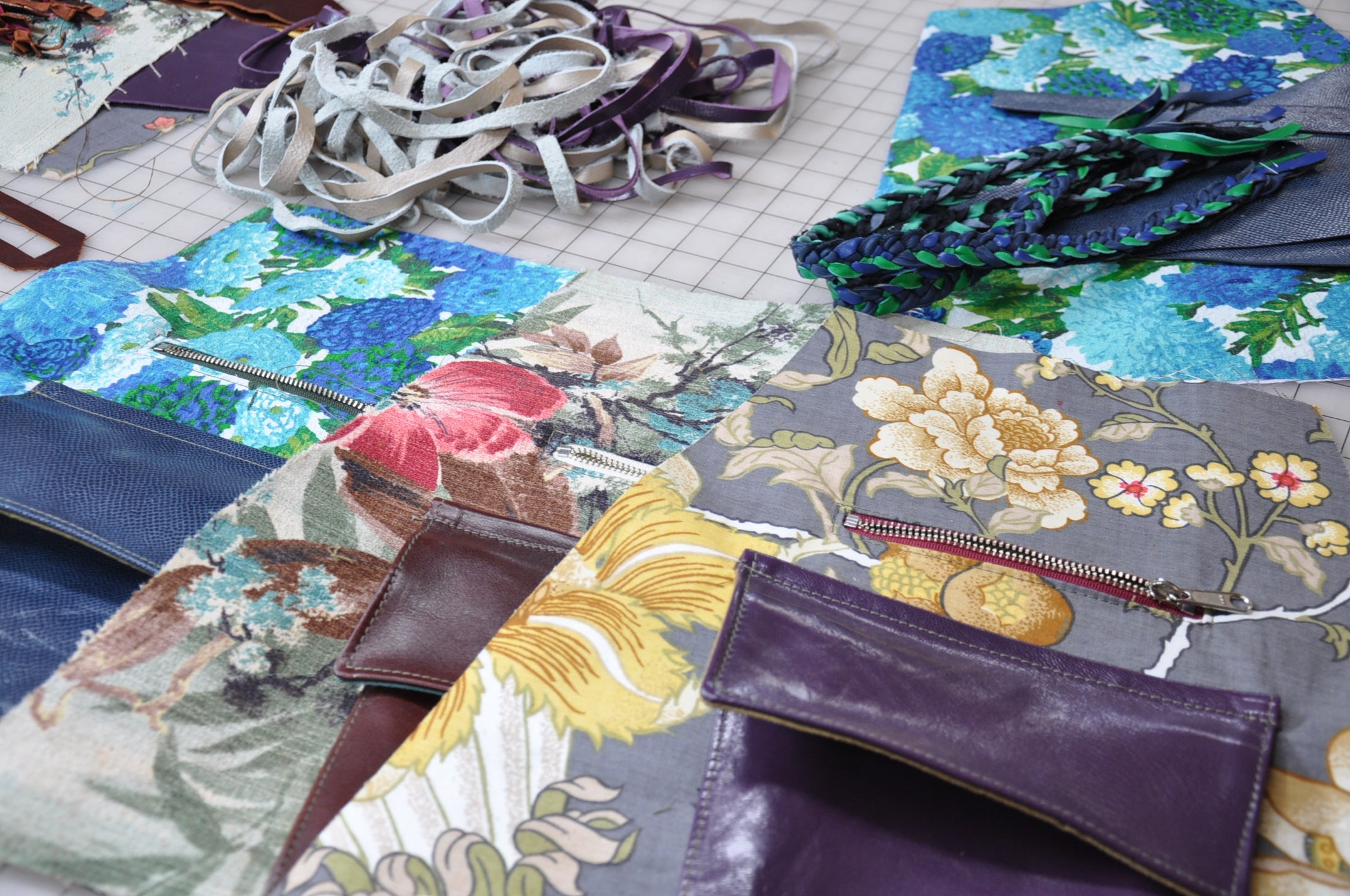 leather and vintage fabric totes in progress