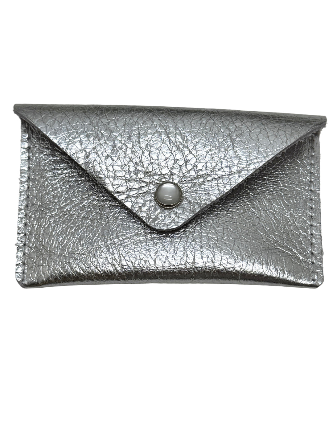 Silver textured clutch bag with a button on a light gray background #color_silver