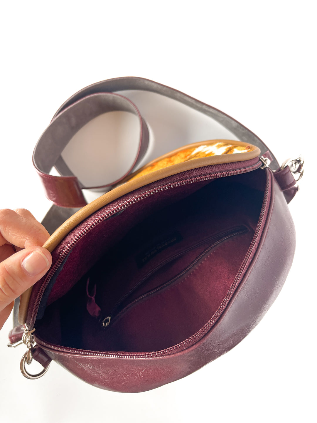 Circle Crossbody Bag With Vintage Fabric - Floral Chenille