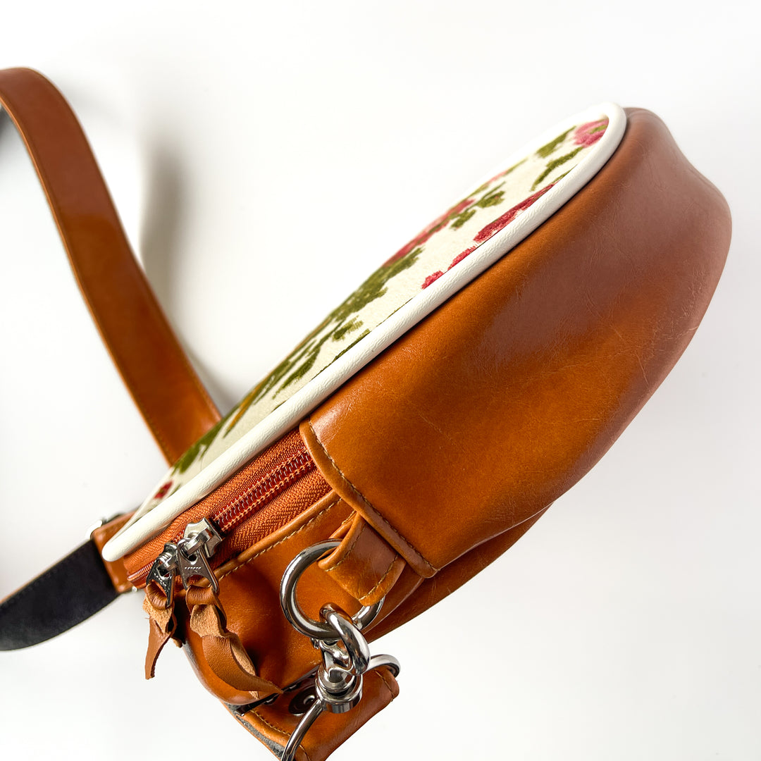 Circle Crossbody Bag With Vintage Fabric - Pink French Floral