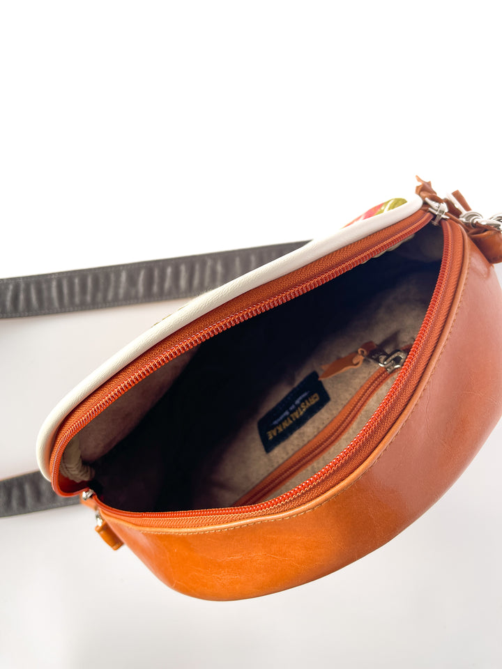 Circle Crossbody Bag With Vintage Fabric - Pink French Floral