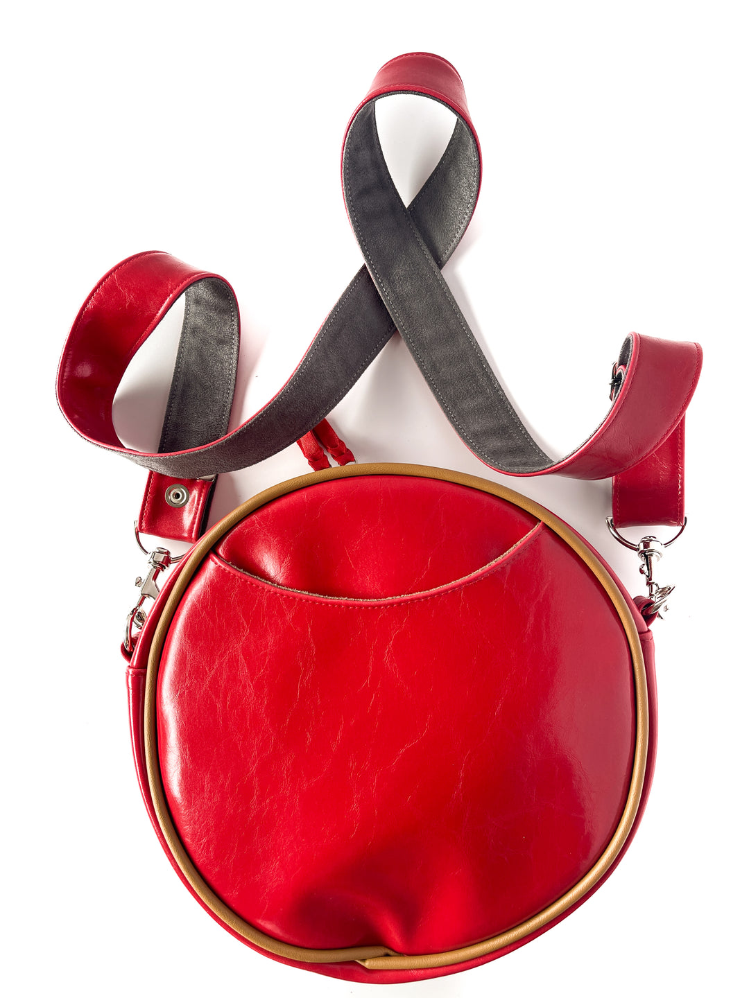 Circle Crossbody Bag With Vintage Fabric - Red Tweed