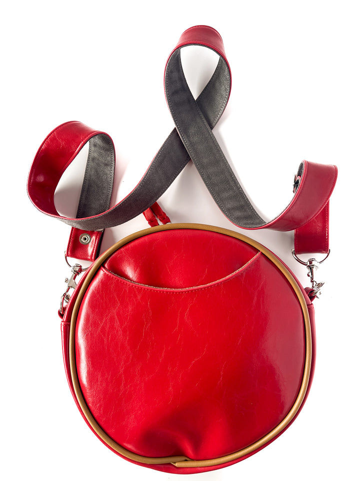 Circle Crossbody Bag With Vintage Fabric - Red Tweed