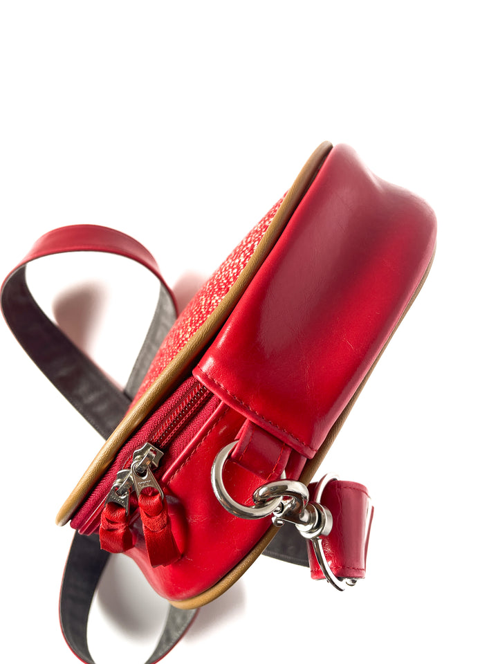 Circle Crossbody Bag With Vintage Fabric - Red Tweed