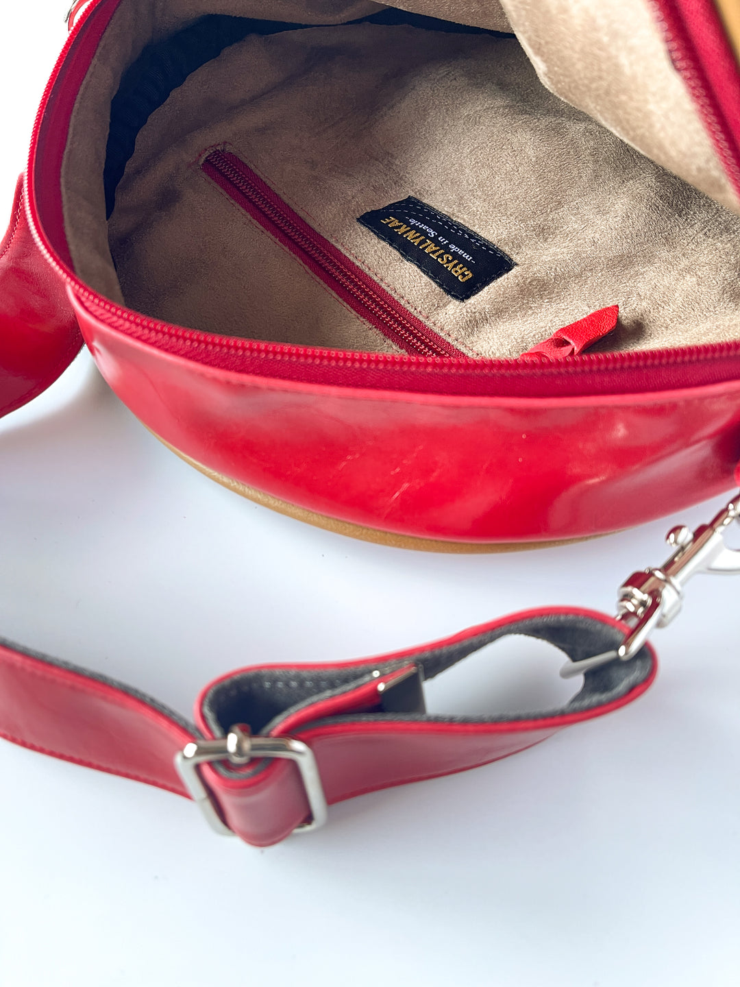 Circle Crossbody Bag With Vintage Fabric - Red Tweed