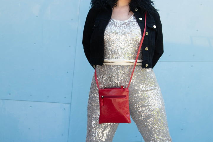 Cha Cha Small Crossbody Bag from Glazed Vegan Leather made in USA#color_cherry-red