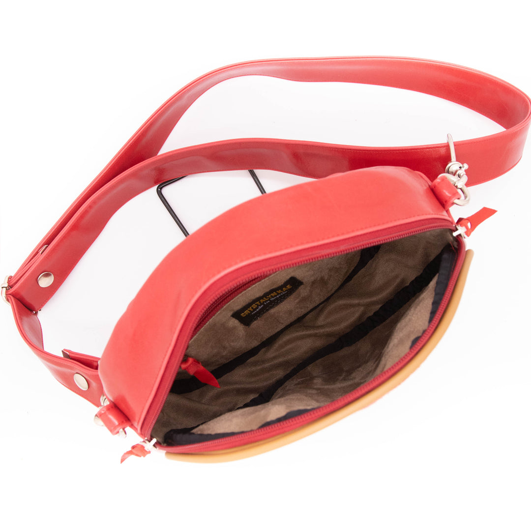 Circle Crossbody Bag With Vintage Fabric - Red Tweed