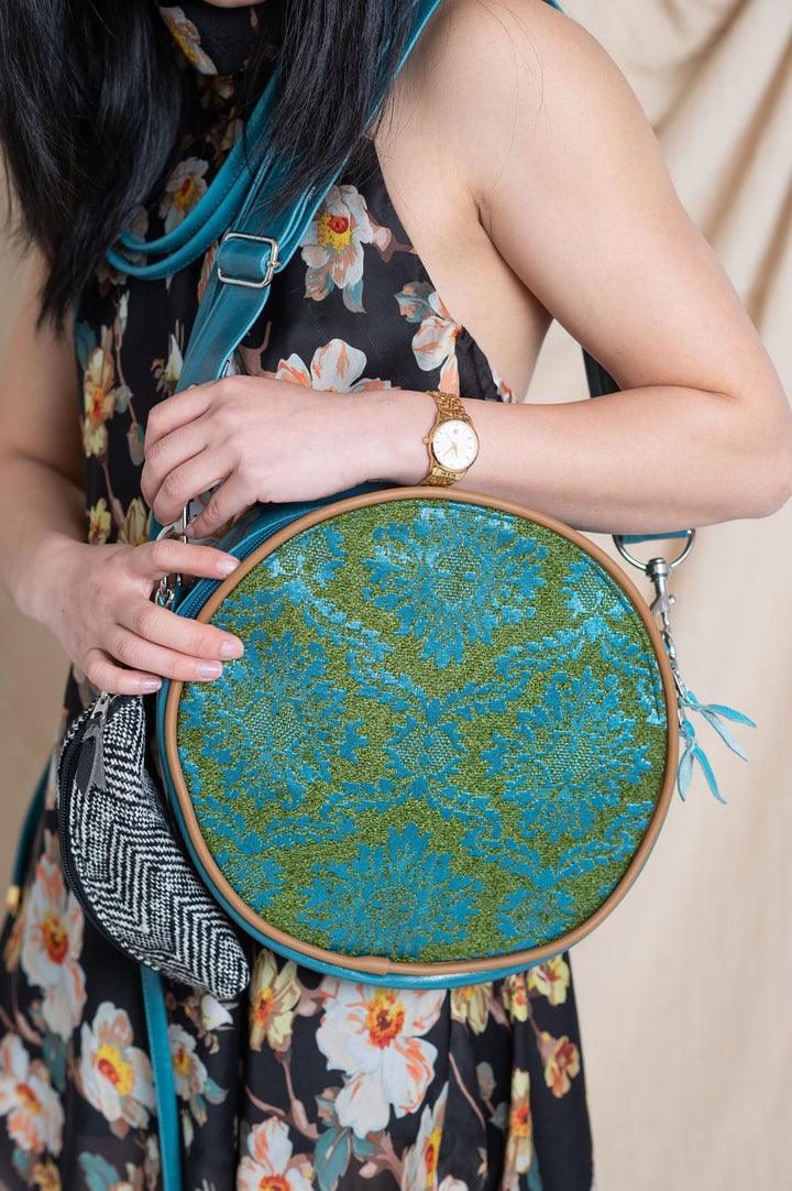 Circle Crossbody Bag With Vintage Fabric- Auntie Mame