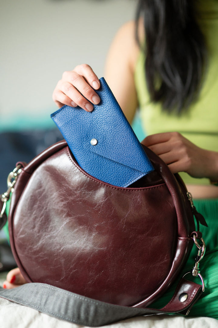 Circle Crossbody Bag With Vintage Fabric - Floral Chenille
