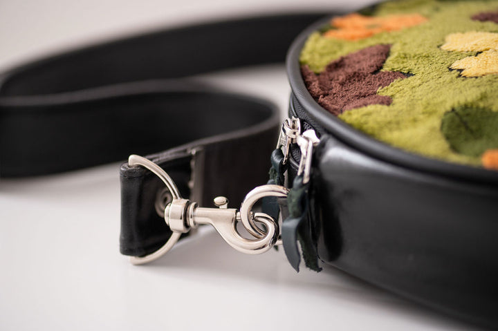 Circle Crossbody Bag With Vintage Fabric- Green Floral Chenille