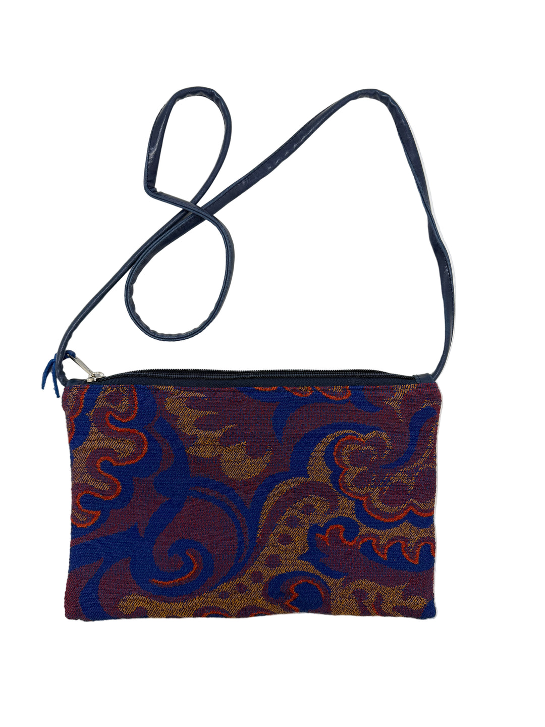 Patterned pouch with a strap on a white background#color_western-airlines-paisley-red