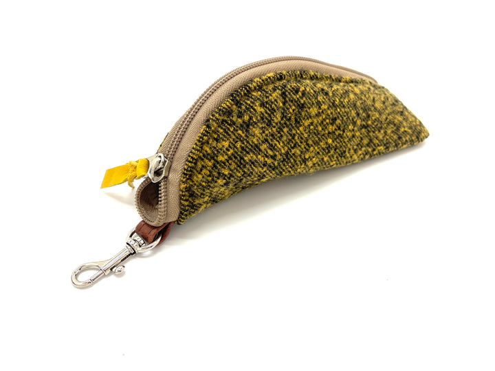 Herringbone patterned keychain pouch with zipper on a white background#color_mustard-marle