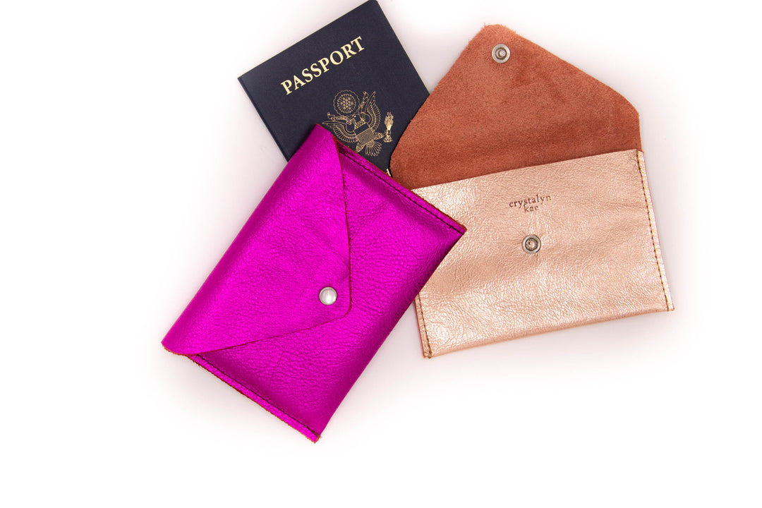 Passport Case Wallet from Leather made in USA#color_metallic-pink
