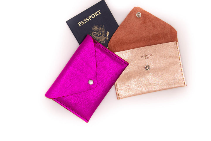 Passport Case Wallet from Leather made in USA#color_metallic-pink