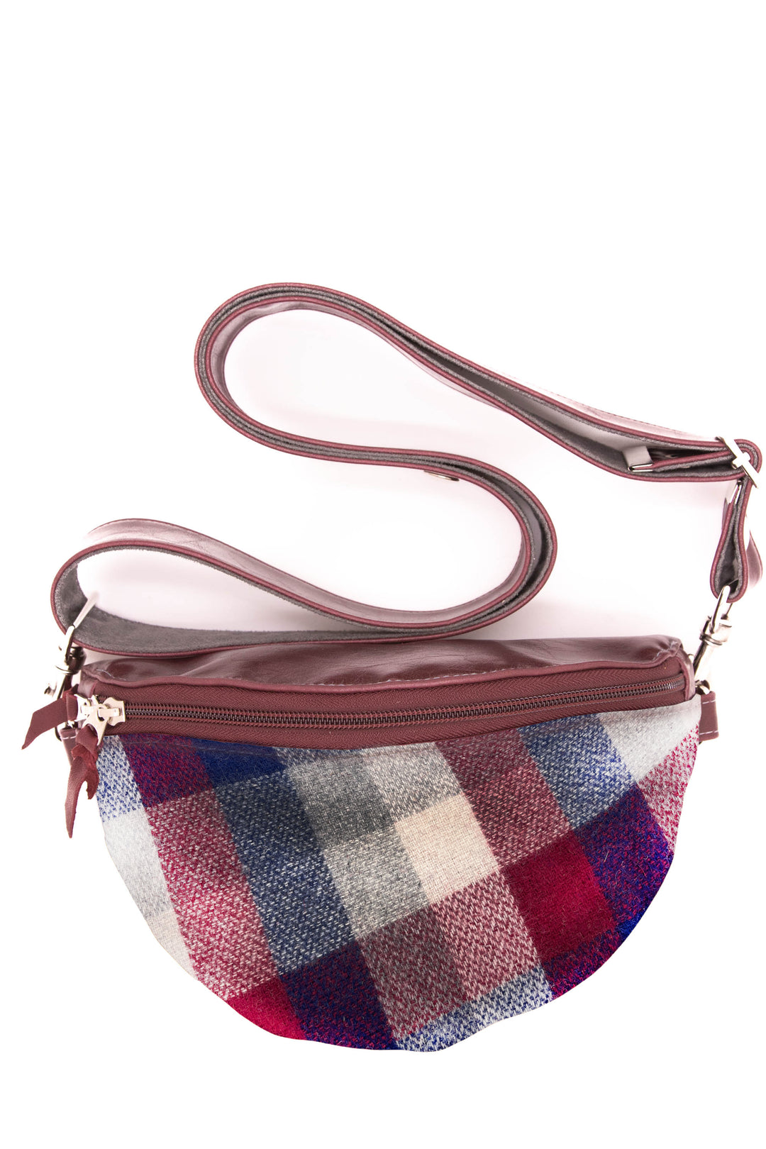 Plaid patterned handbag with a strap on a white background #color_dead-poets-plaid