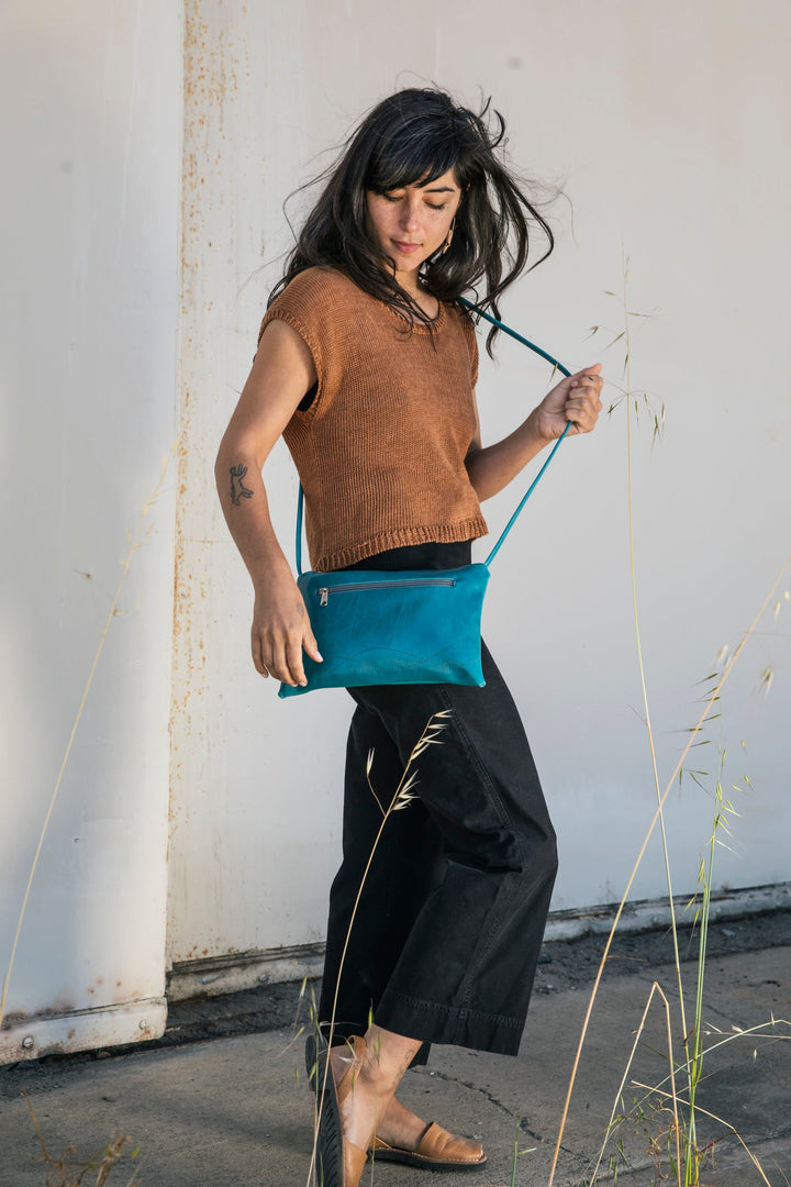 Bossa Nova Medium Crossbody Bag from Glazed Vegan Leather made in USA#color_teal