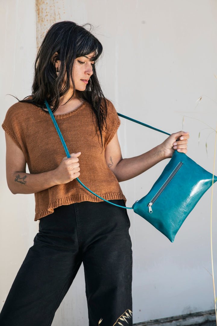 Bossa Nova Medium Crossbody Bag from Glazed Vegan Leather made in USA#color_teal