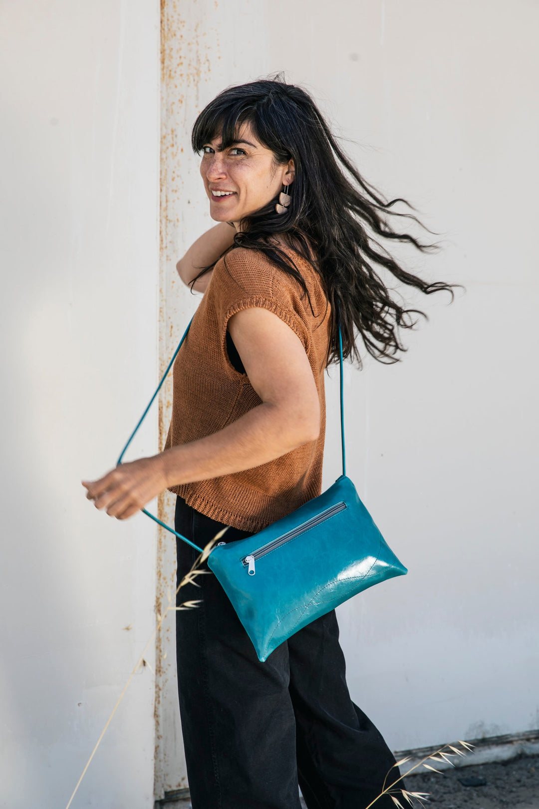 Bossa Nova Medium Crossbody Bag from Glazed Vegan Leather made in USA#color_teal