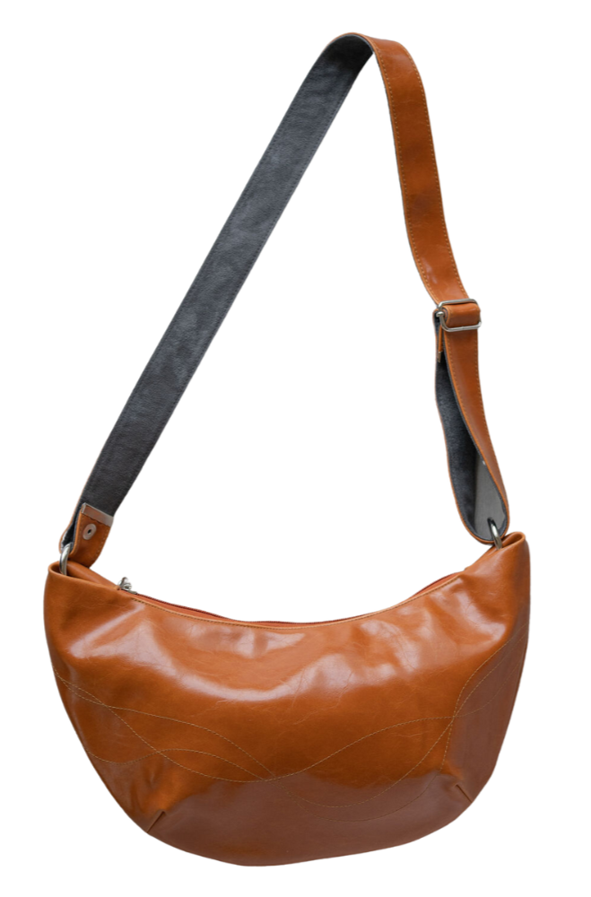 Womens Hobo Purse - Foxtrot Medium Topstitch Hobo Bag - Orange Vegan Leather#color_butterscotch