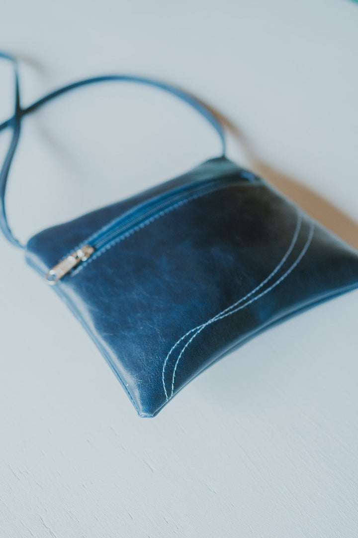 Cha Cha Small Crossbody Bag from Glazed Vegan Leather made in USA#color_navy