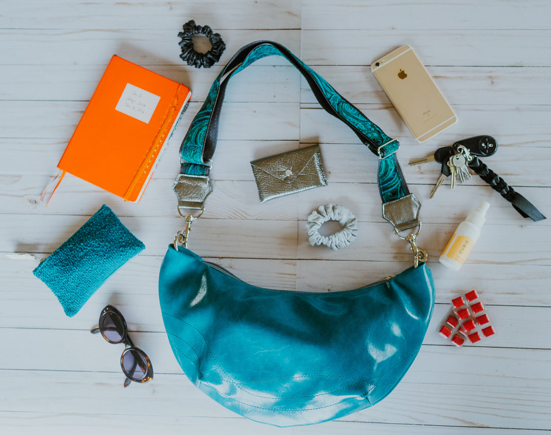 Womens Hobo Purse - Charleston Large Topstich Hobo- Teal Vegan Leather coated canvas made in usa#color_teal