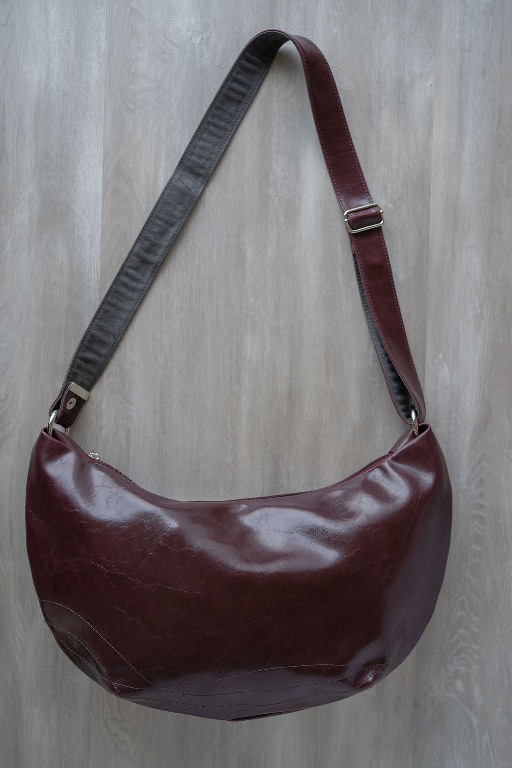Womens Hobo Purse - Charleston Large Topstitch Hobo - Wine Vegan Leather#color_wine