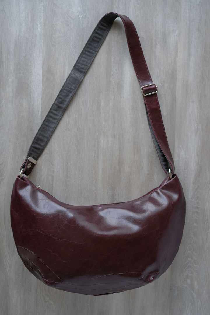 Womens Hobo Purse - Charleston Large Topstitch Hobo - Wine Vegan Leather#color_wine