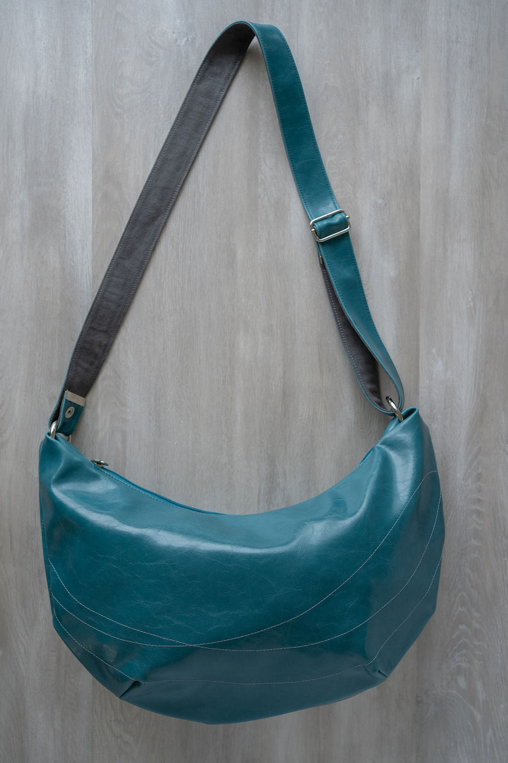 Womens Hobo Purse - Charleston Large Topstich Hobo- Teal Vegan Leather coated canvas made in usa#color_teal