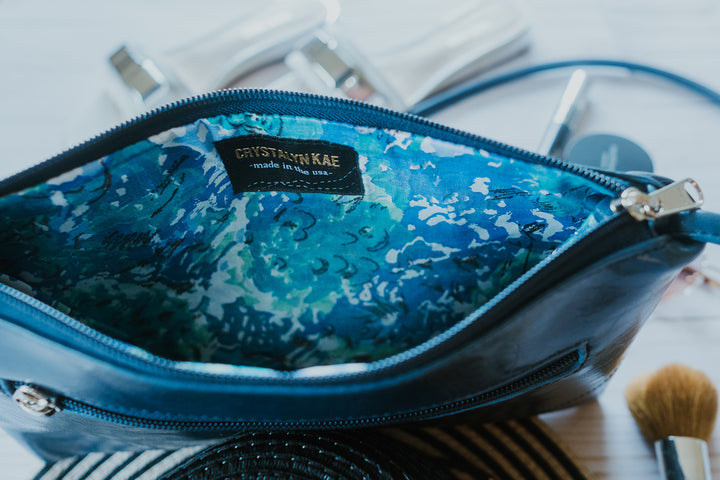 Bossa Nova Medium Crossbody Bag from Glazed Vegan Leather made in USA#color_navy