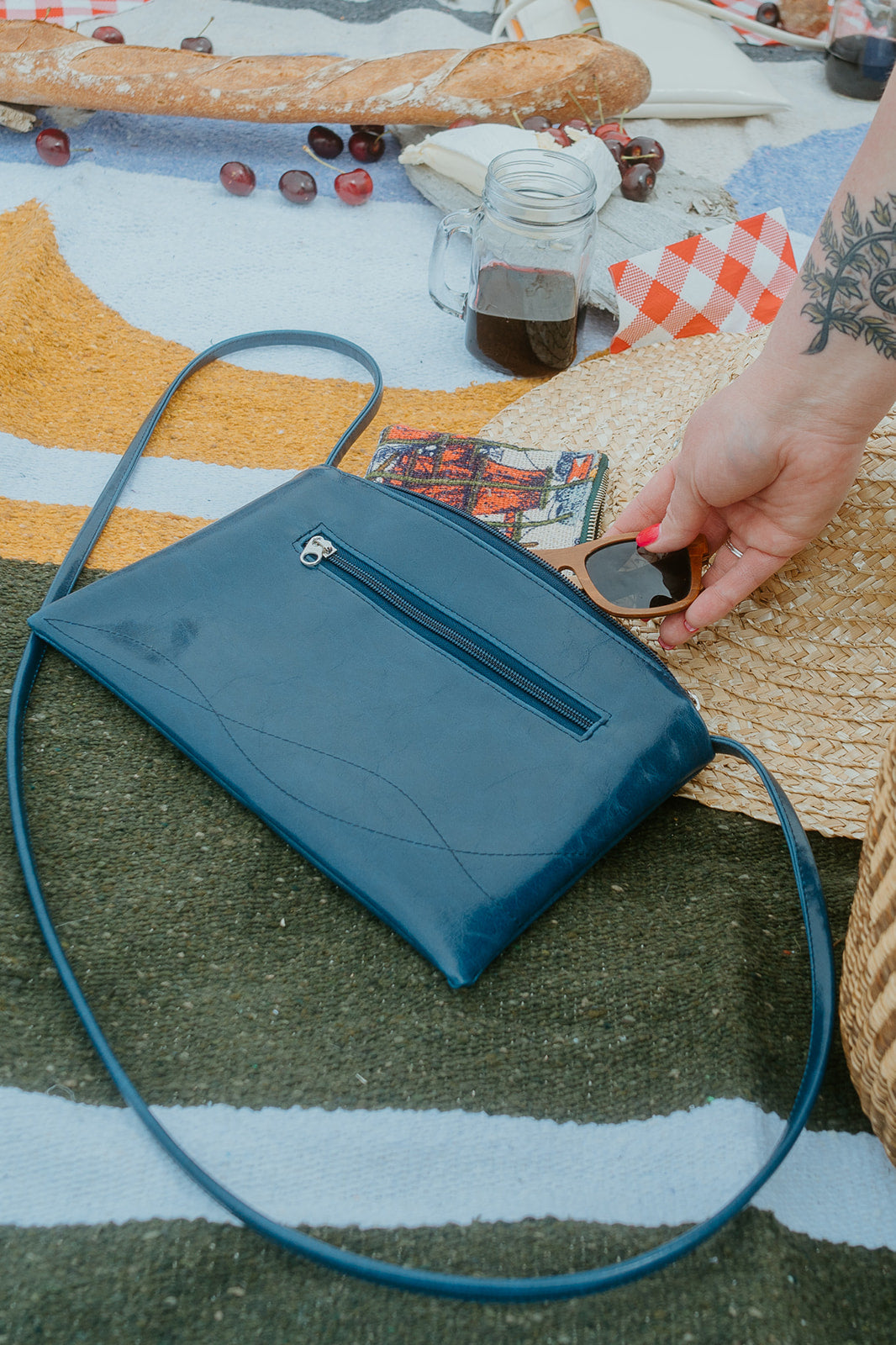 Bossa Nova Medium Crossbody Bag from Glazed Vegan Leather made in USA#color_navy