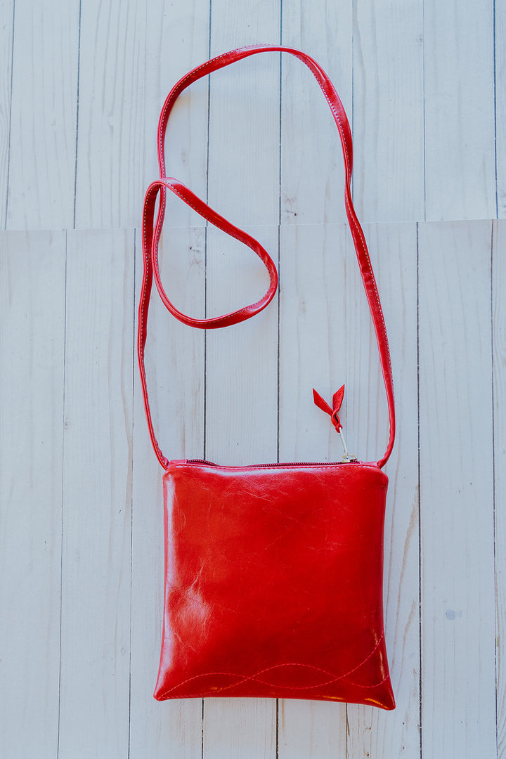 Cha Cha Small Crossbody Bag from Glazed Vegan Leather made in USA#color_cherry-red