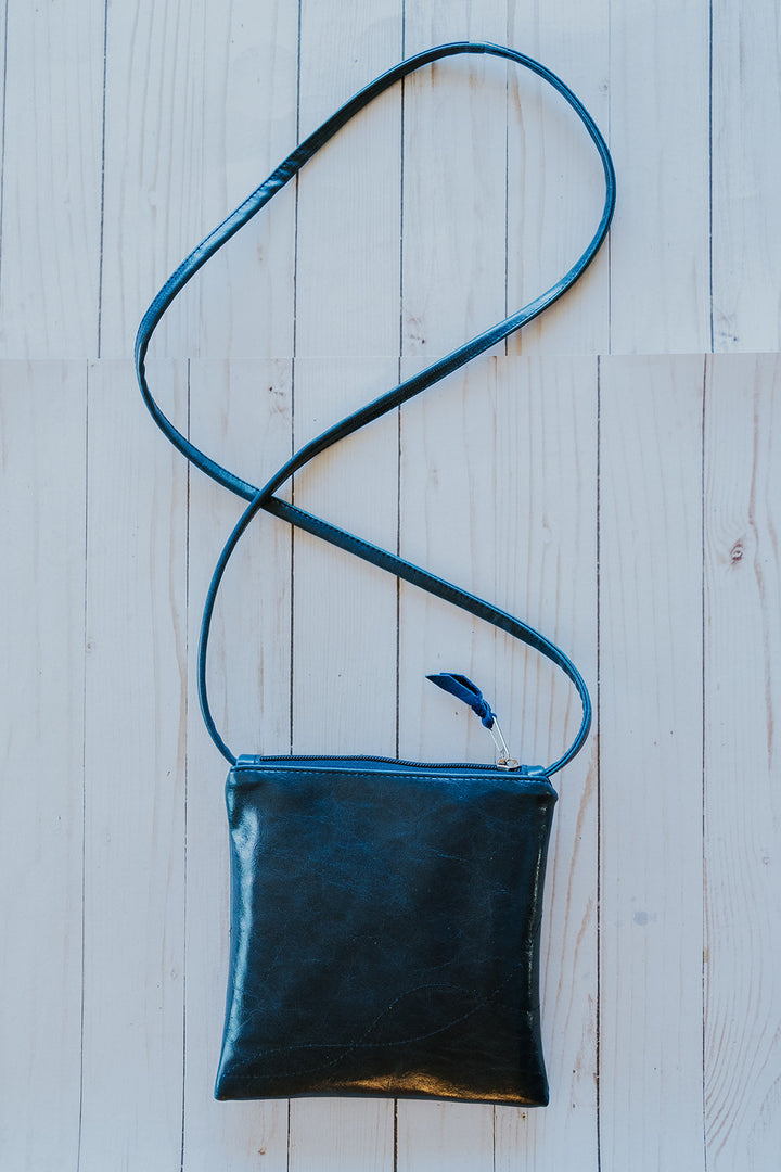 Cha Cha Small Crossbody Bag from Glazed Vegan Leather made in USA#color_navy