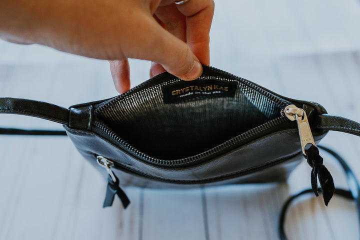 Cha Cha Small Crossbody Bag from Glazed Vegan Leather made in USA#color_navy