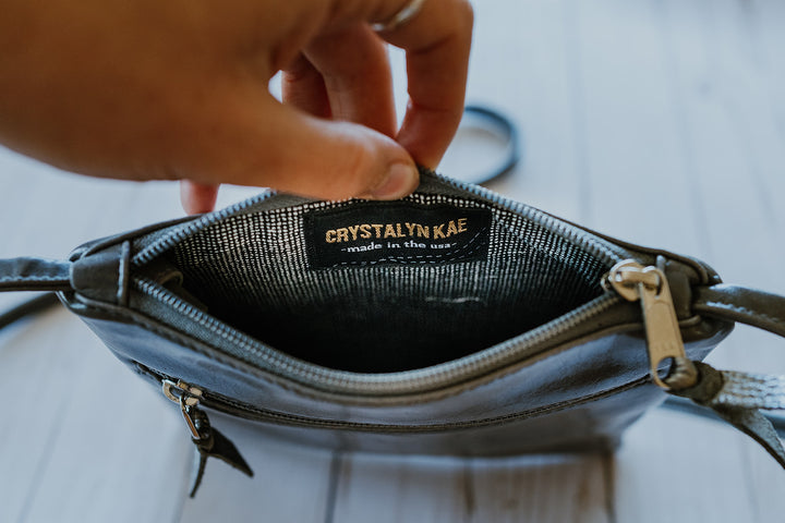 Cha Cha Small Crossbody Bag from Glazed Vegan Leather made in USA#color_grey