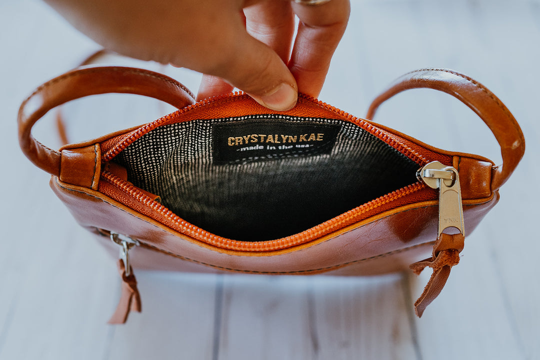 Cha Cha Small Crossbody Bag from Glazed Vegan Leather made in USA#color_butterscotch