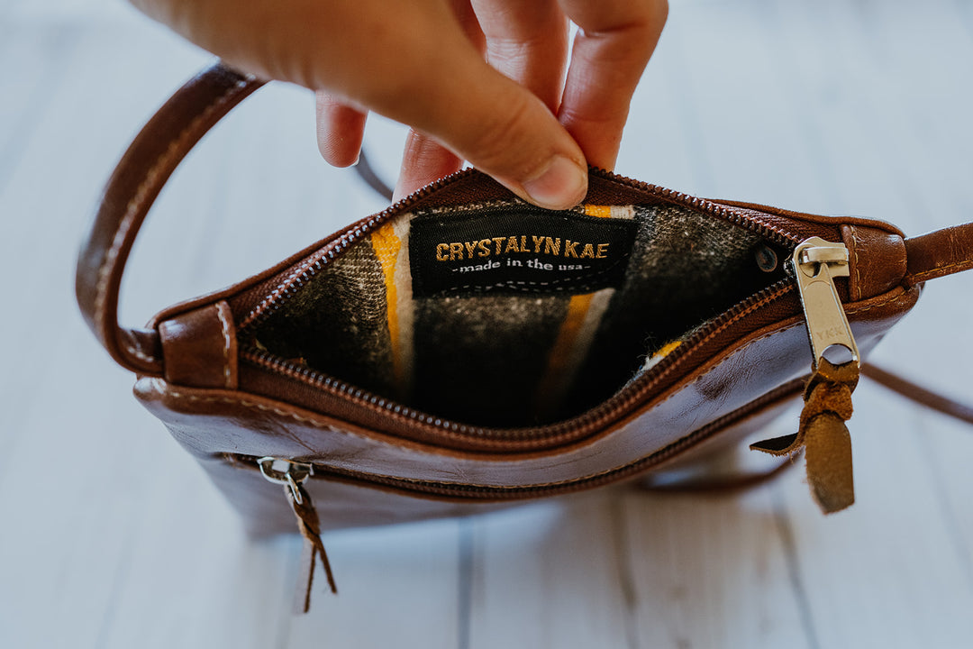 Cha Cha Small Crossbody Bag from Glazed Vegan Leather made in USA#color_ale-brown