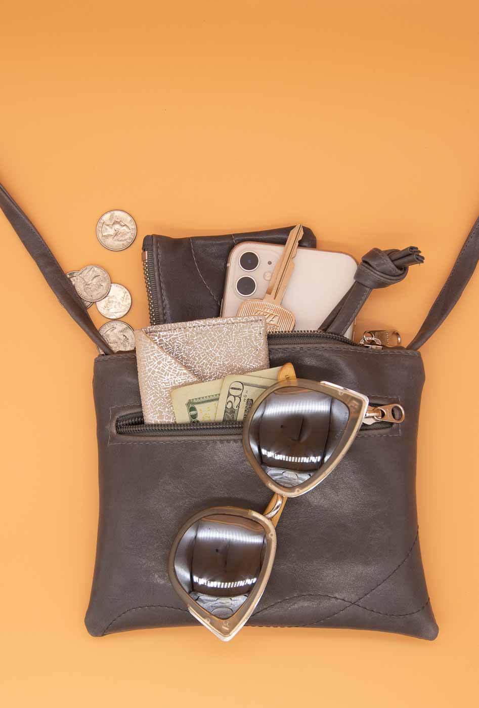 Cha Cha Small Crossbody Bag from Glazed Vegan Leather made in USA#color_grey