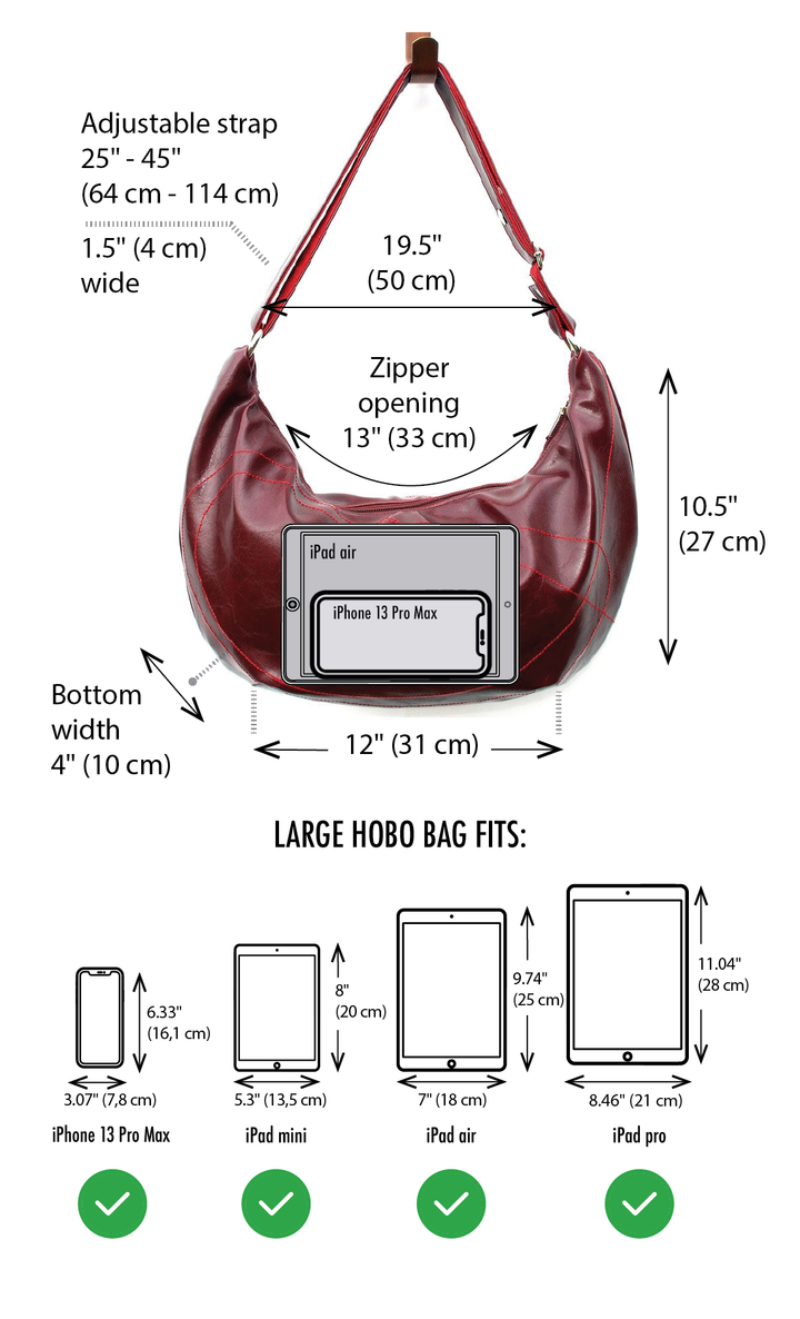 Womens Hobo Purse - Charleston Large Topstitch Hobo - Black Vegan Leather#color_wine