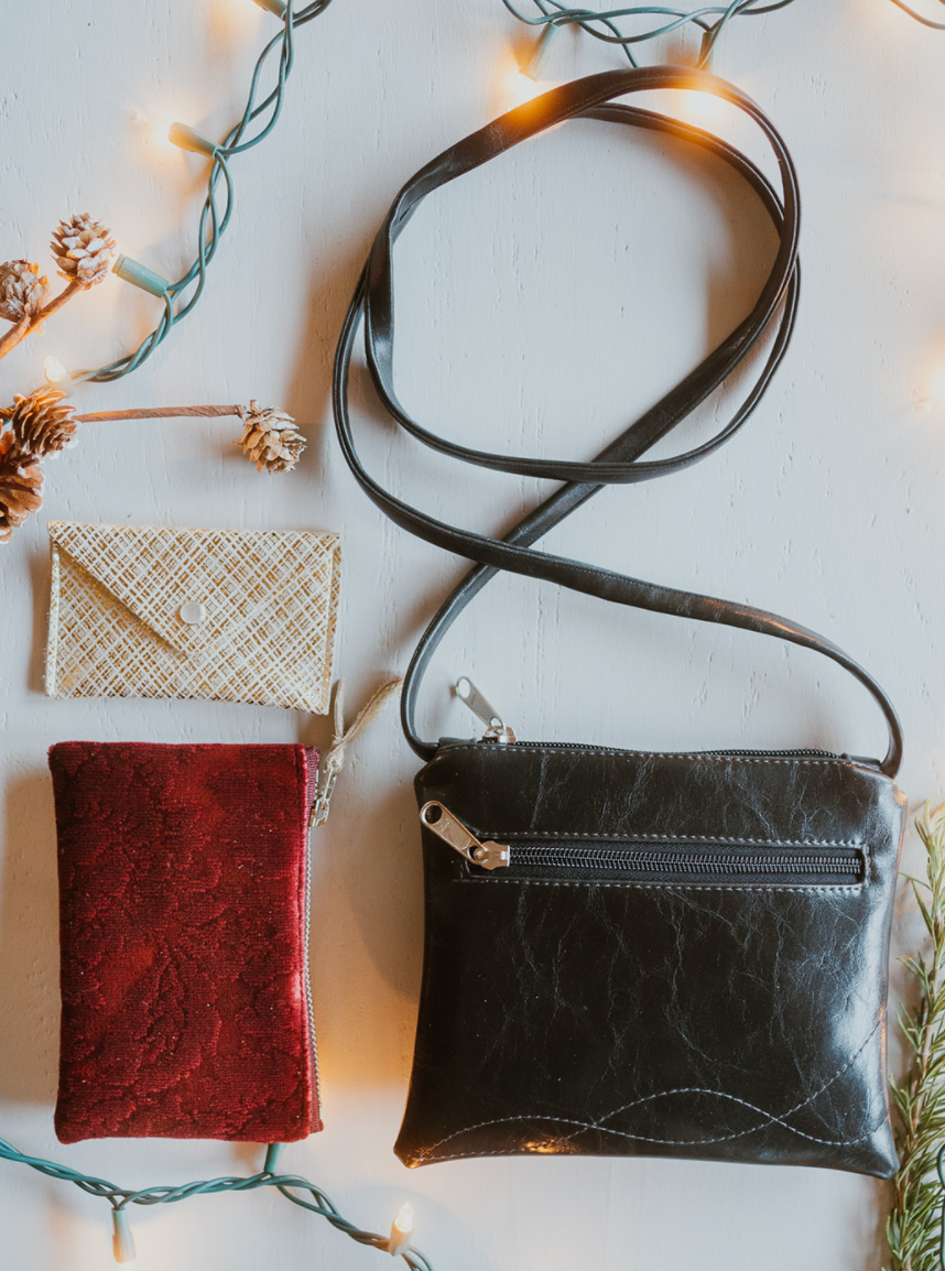 Cha Cha Small Crossbody Bag from Glazed Vegan Leather made in USA#color_black