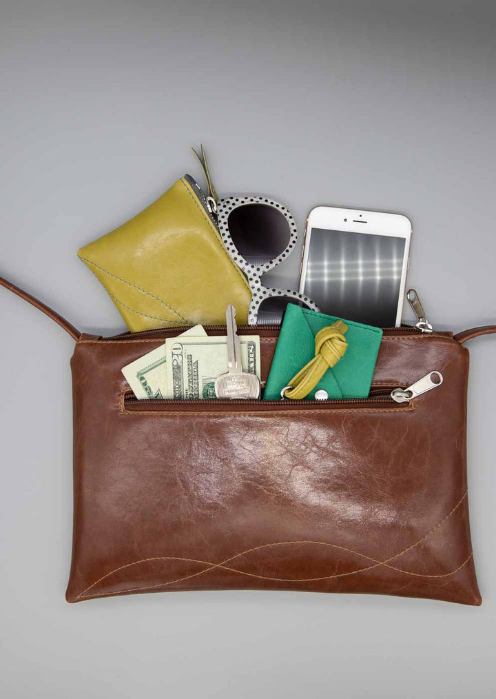 Bossa Nova Medium Crossbody Bag from Glazed Vegan Leather made in USA#color_ale-brown