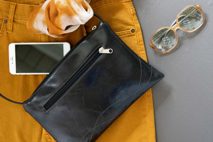 Bossa Nova Medium Crossbody Bag from Glazed Vegan Leather made in USA#color_black