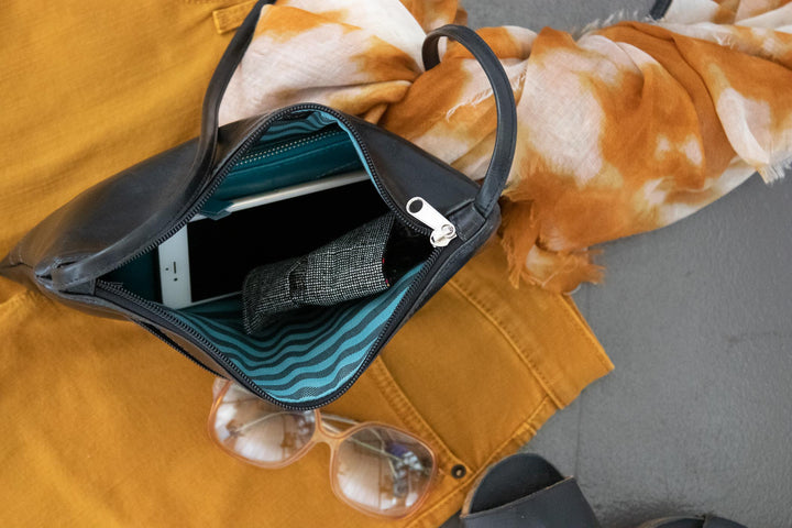 Bossa Nova Medium Crossbody Bag from Glazed Vegan Leather made in USA#color_black