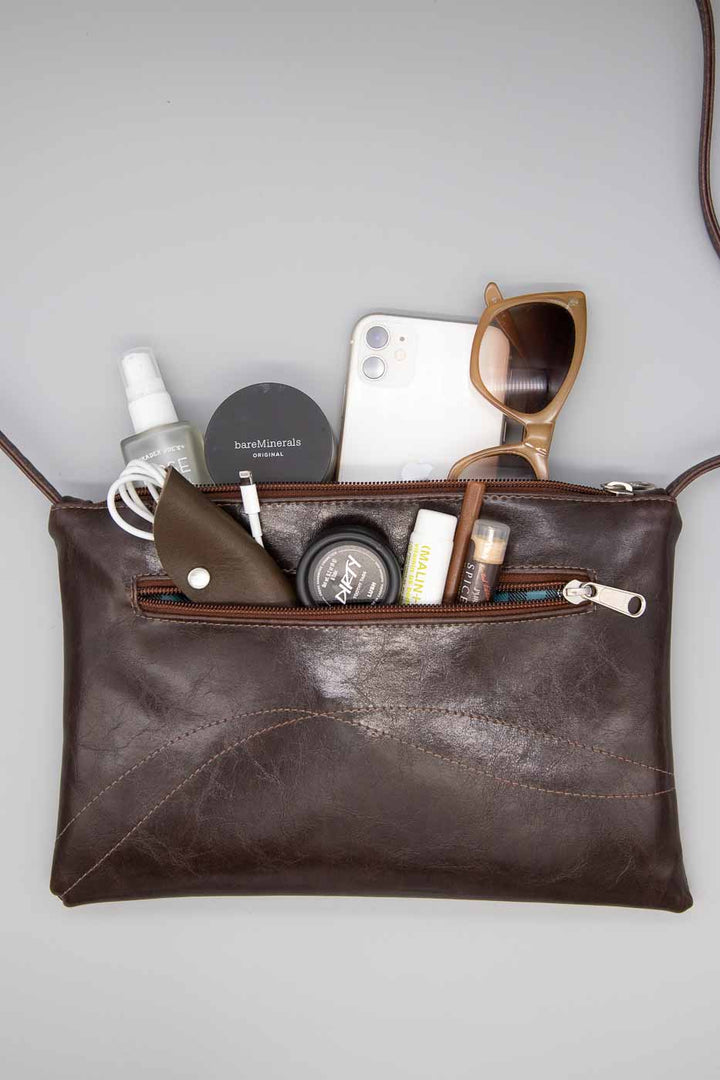 Bossa Nova Medium Crossbody Bag from Glazed Vegan Leather made in USA#color_chocolate-brown