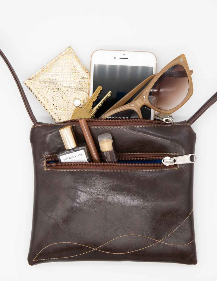 Cha Cha Small Crossbody Bag from Glazed Vegan Leather made in USA#color_chocolate-brown