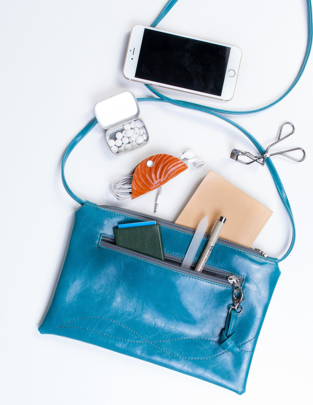 Bossa Nova Medium Crossbody Bag from Glazed Vegan Leather made in USA#color_teal