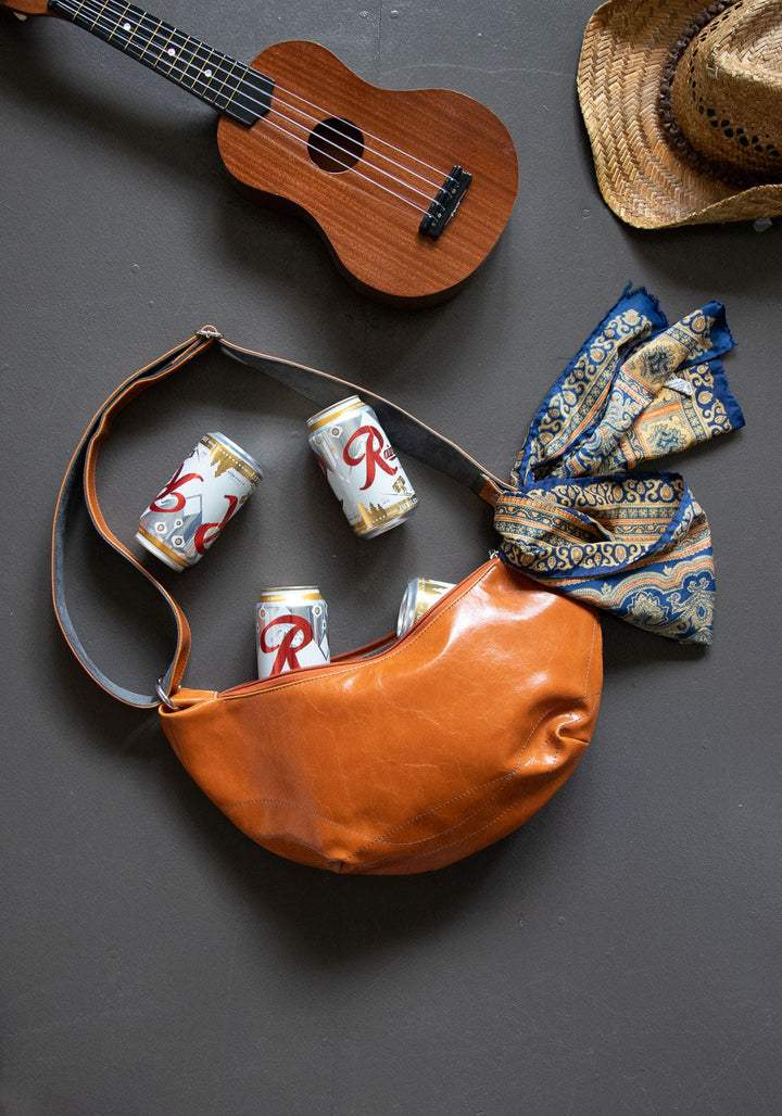 Womens Hobo Purse - Foxtrot Medium Topstitch Hobo Bag - Orange Vegan Leather#color_butterscotch