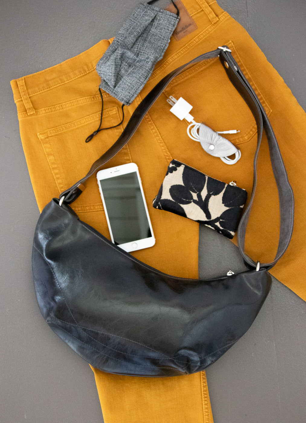 Womens Hobo Purse - Foxtrot Medium Topstitch Hobo Bag - Black Vegan Leather#color_black