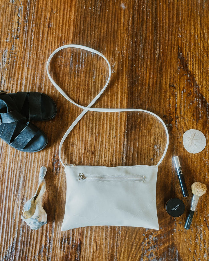 Bossa Nova Medium Crossbody Bag from Glazed Vegan Leather made in USA#color_warm-white