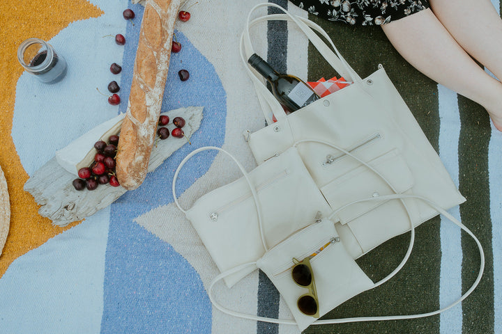 Bossa Nova Medium Crossbody Bag from Glazed Vegan Leather made in USA#color_warm-white